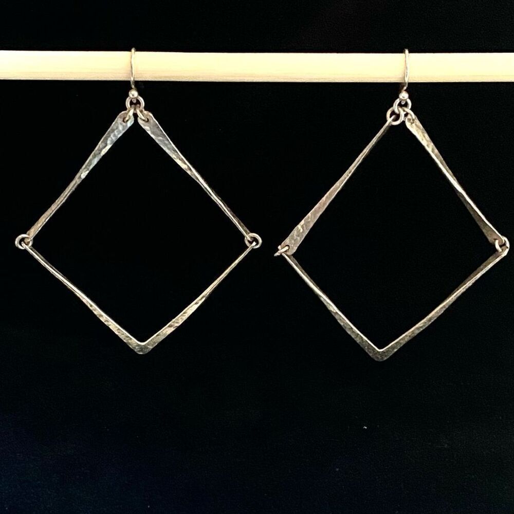 YF# Large 3” Diamond Shaped Sterling 925 Silver Dangle Earrings